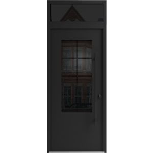 Front Exterior Prehung Aluminum Door / Iron 0101 Black / Entry Steel Metal Classic Painted 36 x 96 (36" x 80+16")-Right-hand Inswing