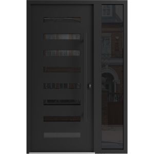 Front Exterior Prehung Aluminum Door / Iron 0188 Black / Entry Steel Metal Classic Painted 52 x 80 (36+16" x 80")-Right-hand Inswing