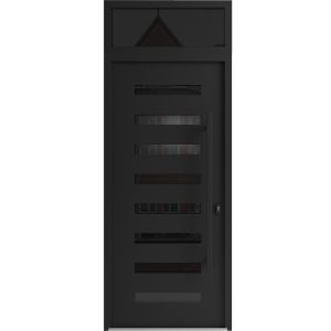 Front Exterior Prehung Aluminum Door / Iron 0188 Black / Entry Steel Metal Classic Painted 36 x 96 (36" x 80+16")-Right-hand Inswing