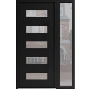 Front Exterior Prehung Aluminum Door / Iron 0255 Black / Entry Steel Metal Classic Painted 50 x 80 (36+14" x 80")-Right-hand Inswing