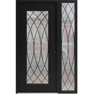 Front Exterior Prehung Aluminum Door / Iron 1600 Black / Entry Steel Metal Classic Painted 52 x 80 (36+16" x 80")-Right-hand Inswing