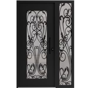 Front Exterior Prehung Aluminum Door / Iron 1601 Black / Entry Steel Metal Classic Painted 52 x 80 (36+16" x 80")-Right-hand Inswing