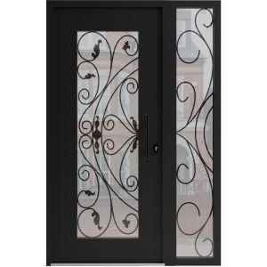 Front Exterior Prehung Aluminum Door / Iron 1633 Black / Entry Steel Metal Classic Painted 50 x 80 (36+14" x 80")-Left-hand Inswing