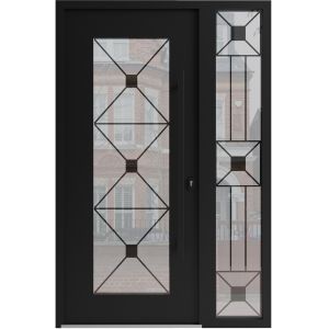 Front Exterior Prehung Aluminum Door / Iron 1655 Black / Entry Steel Metal Classic Painted 52 x 80 (36+16" x 80")-Left-hand Inswing