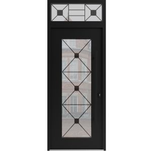Front Exterior Prehung Aluminum Door / Iron 1655 Black / Entry Steel Metal Classic Painted 36 x 92 (36" x 80+12")-Left-hand Inswing