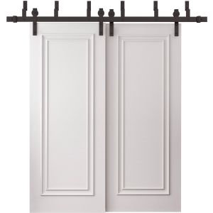 Sliding Closet Barn Bypass Doors 48 x 96 inches | ROYAL 9811 White Enamel | 6.6ft Rails Hardware Set | Wood Solid Bedroom Wardrobe Doors