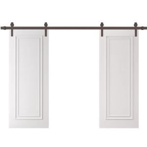 Double Barn Door 84 x 80 inches | ROYAL 9811 White Enamel | 14FT Rail Track Set | Solid Panel Interior Doors