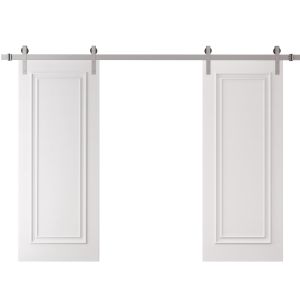 Double Barn Door 72 x 80 inches | ROYAL 9811 White Enamel | 13FT Silver Rail Track Set | Solid Panel Interior Doors
