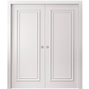 Sliding Double Pocket Doors 84 x 80 inches | ROYAL 9811 White Enamel | Kit Rail Hardware | Solid Wood Interior Bedroom Doors
