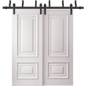 Sliding Closet Barn Bypass Doors 60 x 96 inches | ROYAL 9822 White Enamel | 6.6ft Rails Hardware Set | Wood Solid Bedroom Wardrobe Doors