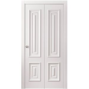 Sliding Closet Bi-fold Doors 48 x 84 inches | ROYAL 9822 White Enamel | Sturdy Tracks Moldings Trims Hardware Set | Wood Solid Bedroom Wardrobe Doors
