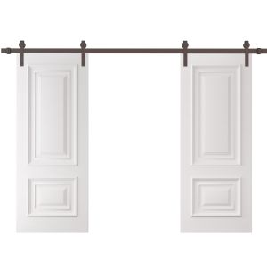 Double Barn Door 56 x 96 inches | ROYAL 9822 White Enamel | 13FT Rail Track Set | Solid Panel Interior Doors