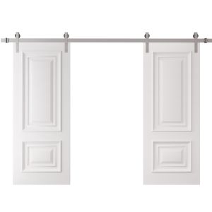 Double Barn Door 64 x 80 inches | ROYAL 9822 White Enamel | 13FT Silver Rail Track Set | Solid Panel Interior Doors
