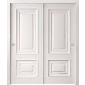 Sliding Closet Bypass Doors 72 x 96 inches | ROYAL 9822 White Enamel | Rails Hardware Set | Wood Solid Bedroom Wardrobe Doors