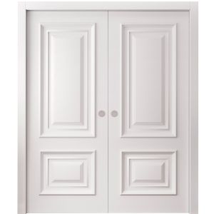 Sliding Double Pocket Doors 84 x 96 inches | ROYAL 9822 White Enamel | Kit Rail Hardware | Solid Wood Interior Bedroom Doors