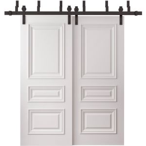 Sliding Closet Barn Bypass Doors 60 x 84 inches | ROYAL 9833 White Enamel | 6.6ft Rails Hardware Set | Wood Solid Bedroom Wardrobe Doors