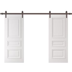 Double Barn Door 72 x 96 inches | ROYAL 9833 White Enamel | 13FT Rail Track Set | Solid Panel Interior Doors