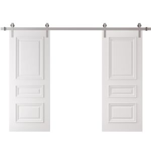 Double Barn Door 64 x 96 inches | ROYAL 9833 White Enamel | 13FT Silver Rail Track Set | Solid Panel Interior Doors