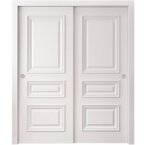 Sliding Closet Bypass Doors 64 x 84 inches | ROYAL 9833 White Enamel | Rails Hardware Set | Wood Solid Bedroom Wardrobe Doors