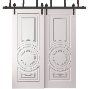 Sliding Closet Barn Bypass Doors 48 x 84 inches | ROYAL 9855 White Enamel | 6.6ft Rails Hardware Set | Wood Solid Bedroom Wardrobe Doors
