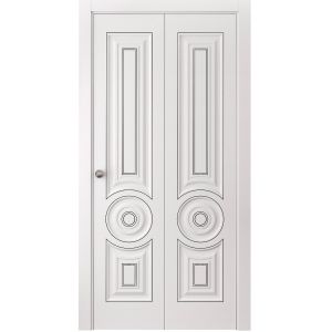 Sliding Closet Bi-fold Doors 60 x 96 inches | ROYAL 9855 White Enamel | Sturdy Tracks Moldings Trims Hardware Set | Wood Solid Bedroom Wardrobe Doors