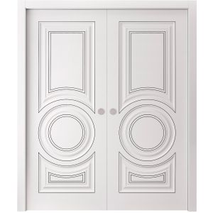 Sliding Double Pocket Doors 56 x 96 inches | ROYAL 9855 White Enamel | Kit Rail Hardware | Solid Wood Interior Bedroom Doors