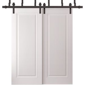 Sliding Closet Barn Bypass Doors 72 x 96 inches | ROYAL 9888 White Enamel | 6.6ft Rails Hardware Set | Wood Solid Bedroom Wardrobe Doors