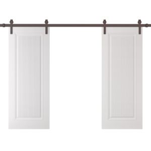 Double Barn Door 64 x 80 inches | ROYAL 9888 White Enamel | 13FT Rail Track Set | Solid Panel Interior Doors