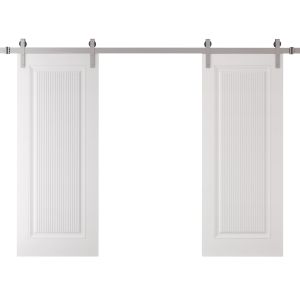 Double Barn Door 36 x 84 inches | ROYAL 9888 White Enamel | 13FT Silver Rail Track Set | Solid Panel Interior Doors