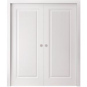 Sliding Double Pocket Doors 48 x 80 inches | ROYAL 9888 White Enamel | Kit Rail Hardware | Solid Wood Interior Bedroom Doors