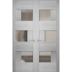 Hidden Double Doors | Sete 6933 Light Grey Oak Concealed Metal Frame 36" x 80" (2* 18x80) Right-hand Inswing