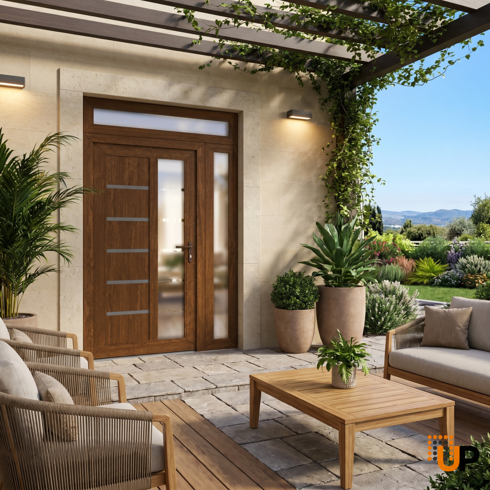 Manux 8088 vinyl (upvc) door 48x94 (36+12x80+14) brown upvc Photo #3
