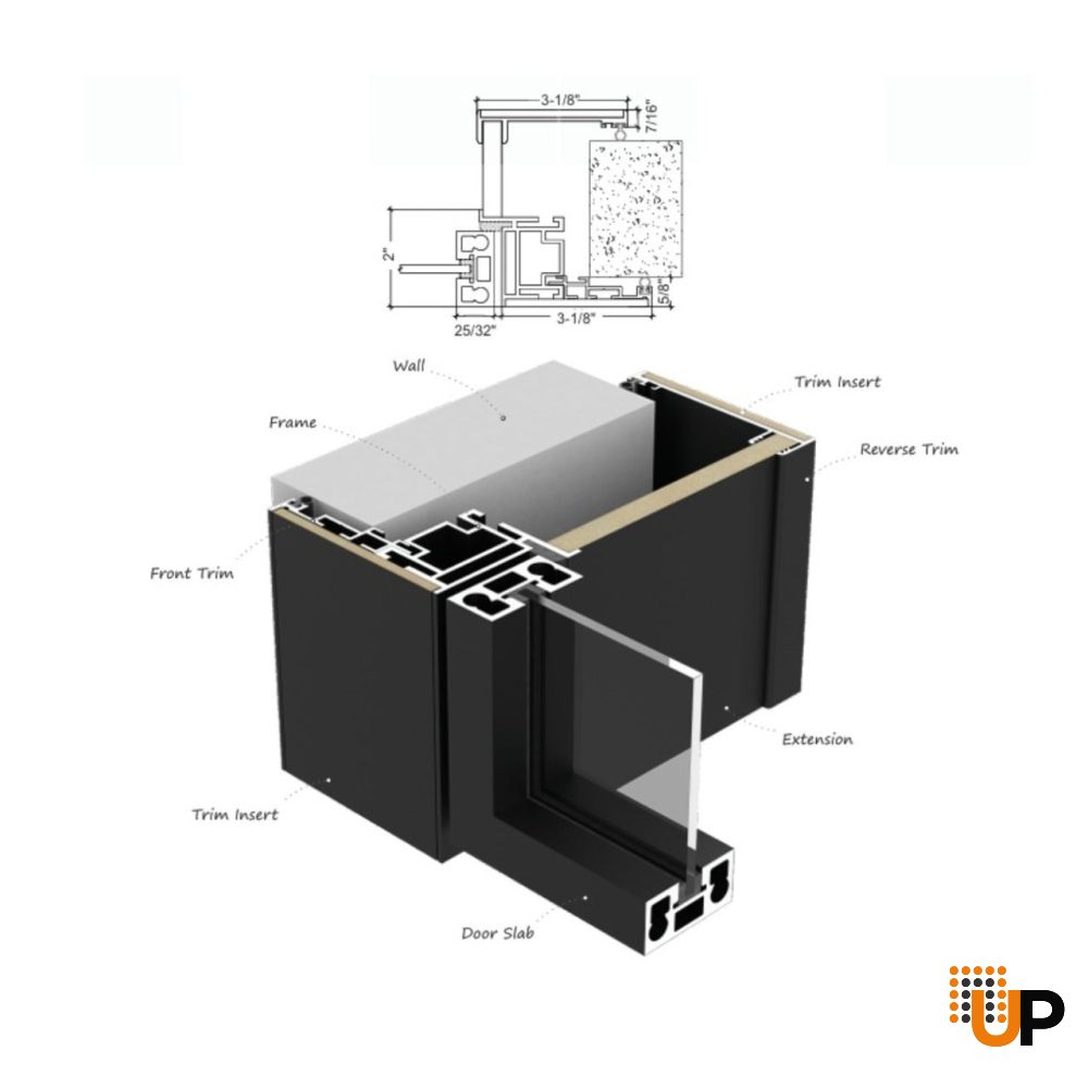 Aluminum Interior Door | Lumo 1800 Black Clear Glass with Frame, Trims, Extensions 24" x 80" Right-hand Inswing photo#3