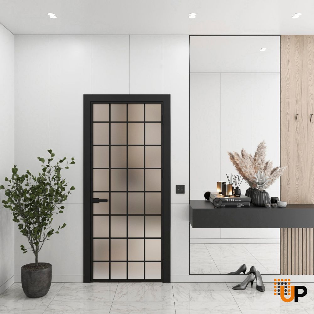 Aluminum Interior Door | Lumo 1905 Black Frosted Glass with Frame, Trims, Extensions 24" x 80" Right-hand Inswing photo#2