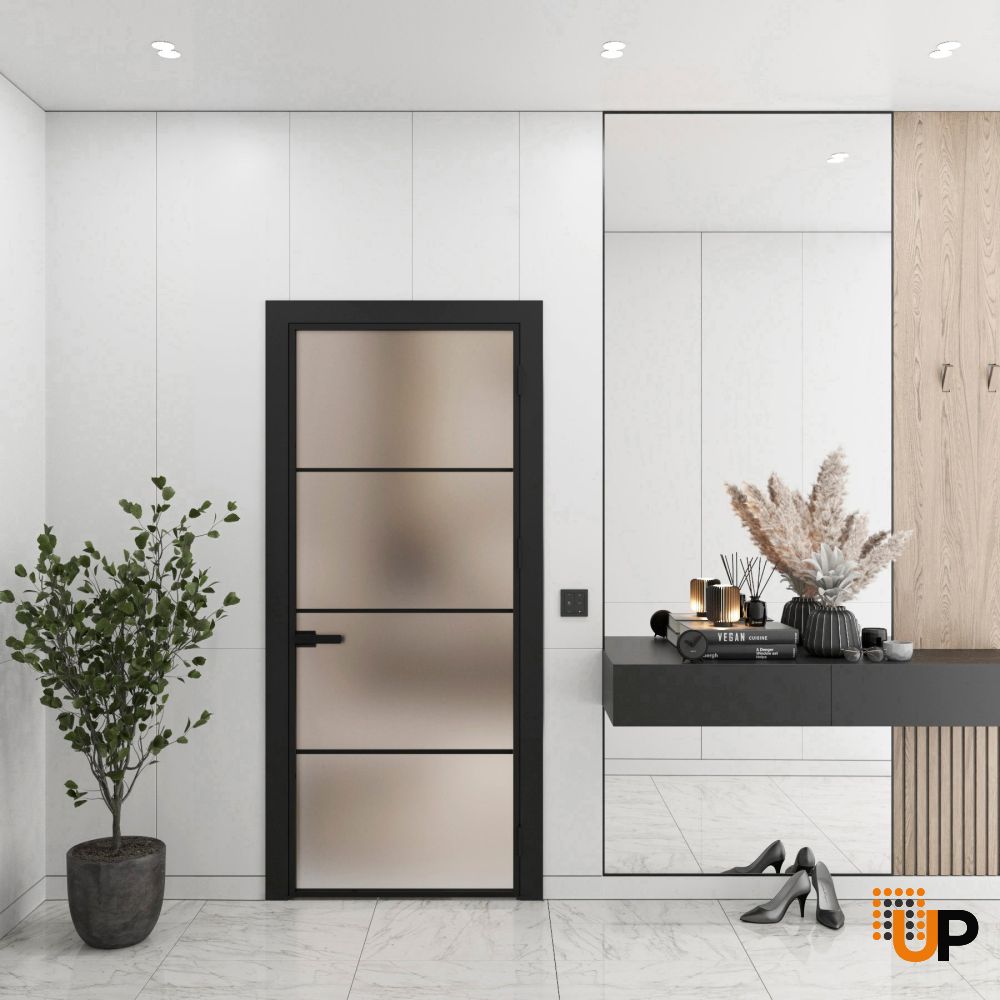Aluminum Interior Door | Lumo 1913 Black Frosted Glass with Frame, Trims, Extensions 24" x 80" Right-hand Inswing photo#2