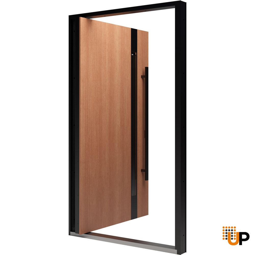 Single pivot metal-aluminum modern exterior door with tinted clear-mirrored glass | Axis 1133 Teak | 58 x 108 photo#2