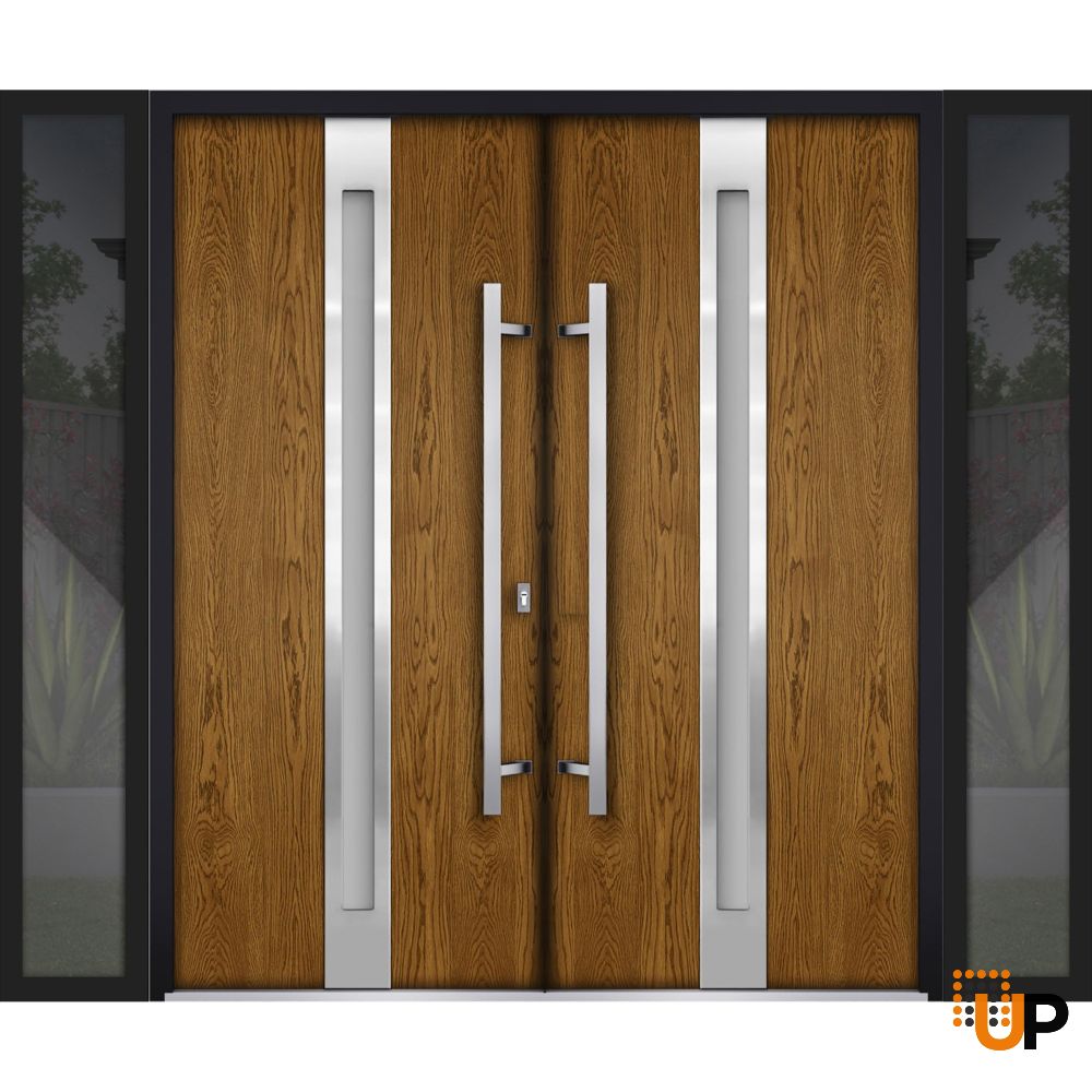 Deux 1744 exterior aluminum double door 104x96 (16+72+16x96) brown steel Photo #1