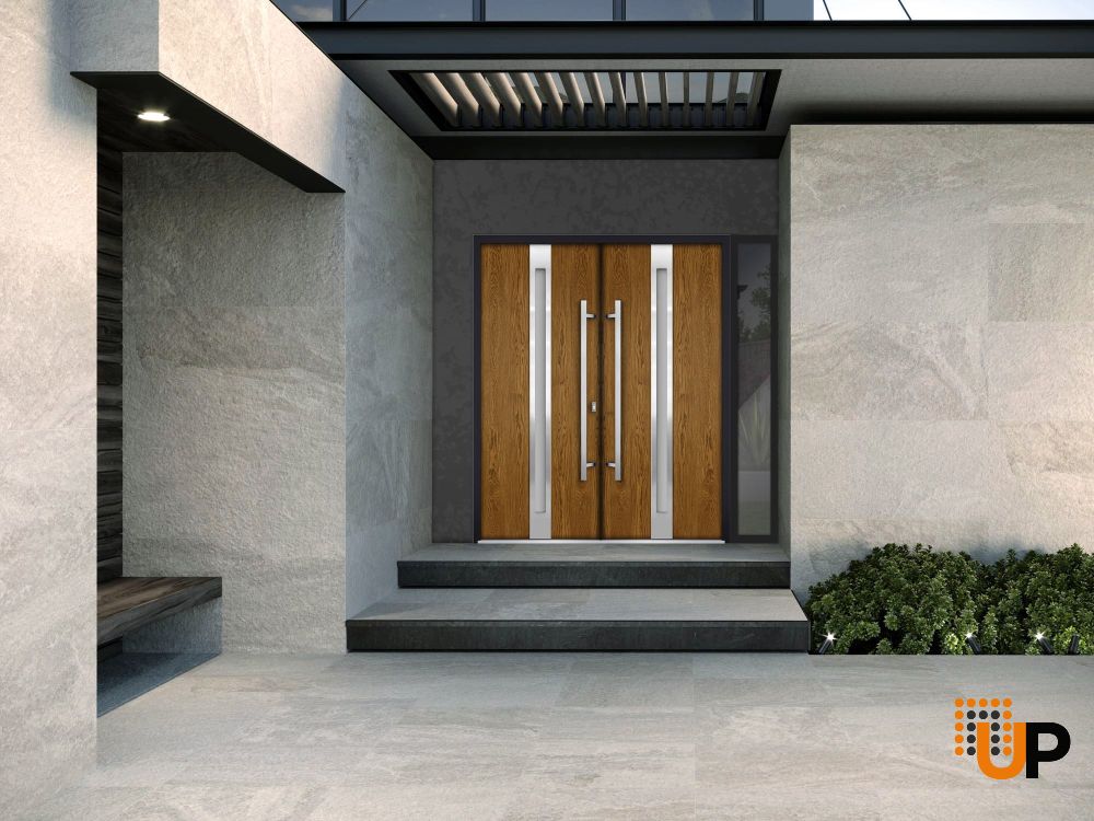 Deux 1744 exterior aluminum double door 84x96 (72+12x96) brown steel Photo #4