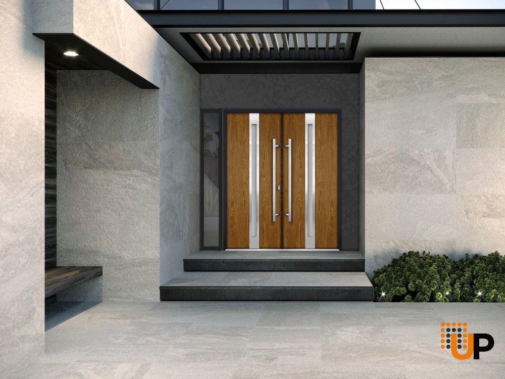 Deux 1744 exterior aluminum double door 88x96 (72+16x96) brown steel Photo #3