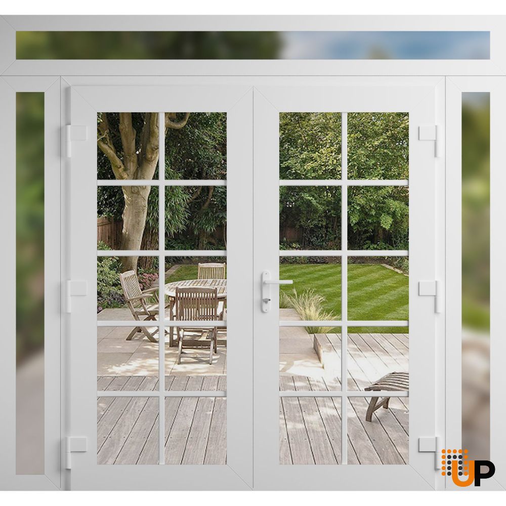 Double swing vinyl modern exterior door with clear glass | Manux 8100 White | 96 x 96 (12+72+12 x 80+16) photo#2