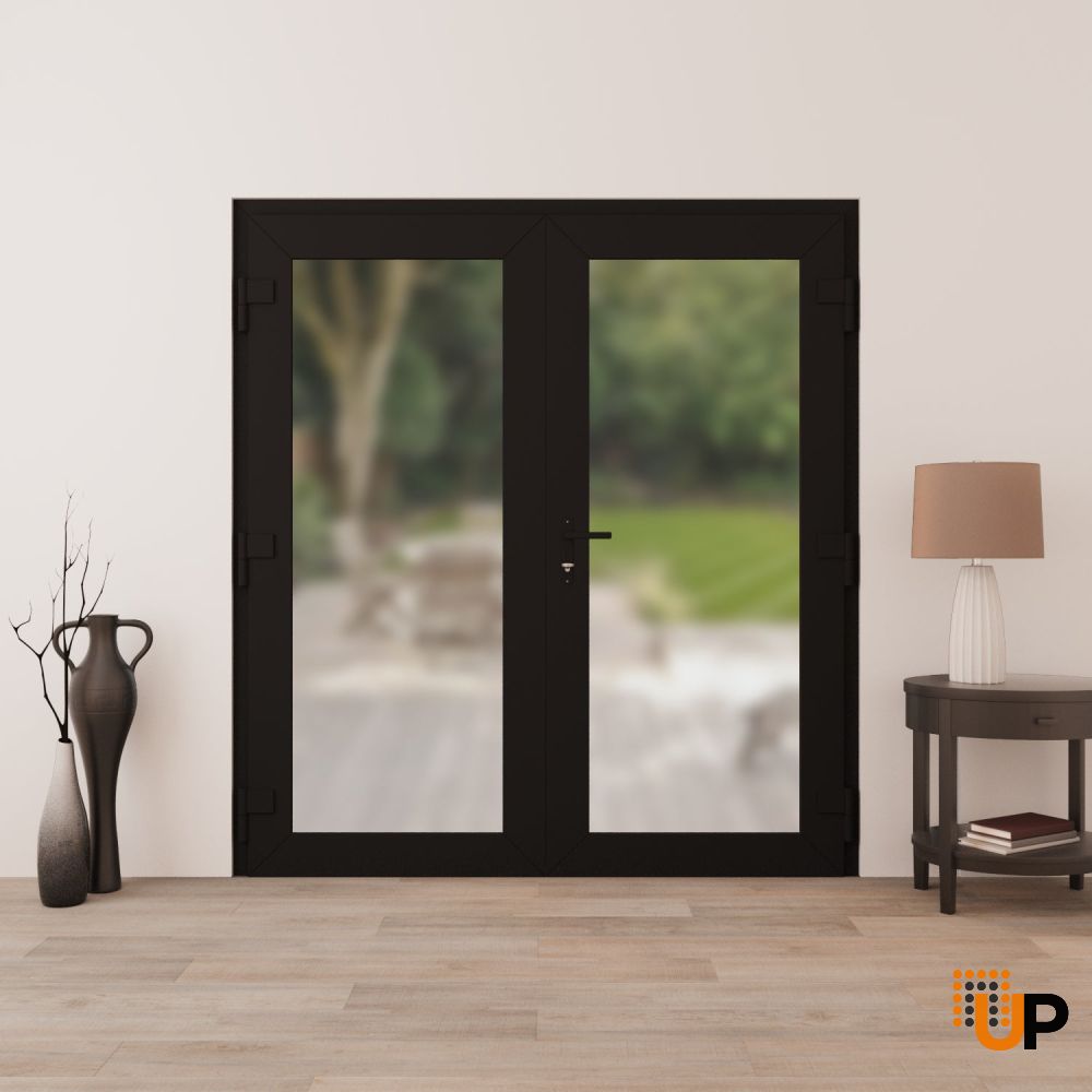 Double swing vinyl modern exterior door with frosted glass | Manux 8102 Black Matte | 72 x 80 photo#4
