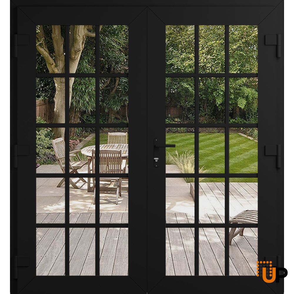 Double swing vinyl modern exterior door with clear glass | Manux 8151 Black Matte | 72 x 80 photo#2
