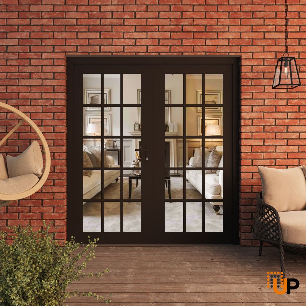 Double swing vinyl modern exterior door with clear glass | Manux 8151 Black Matte | 72 x 80 photo#3