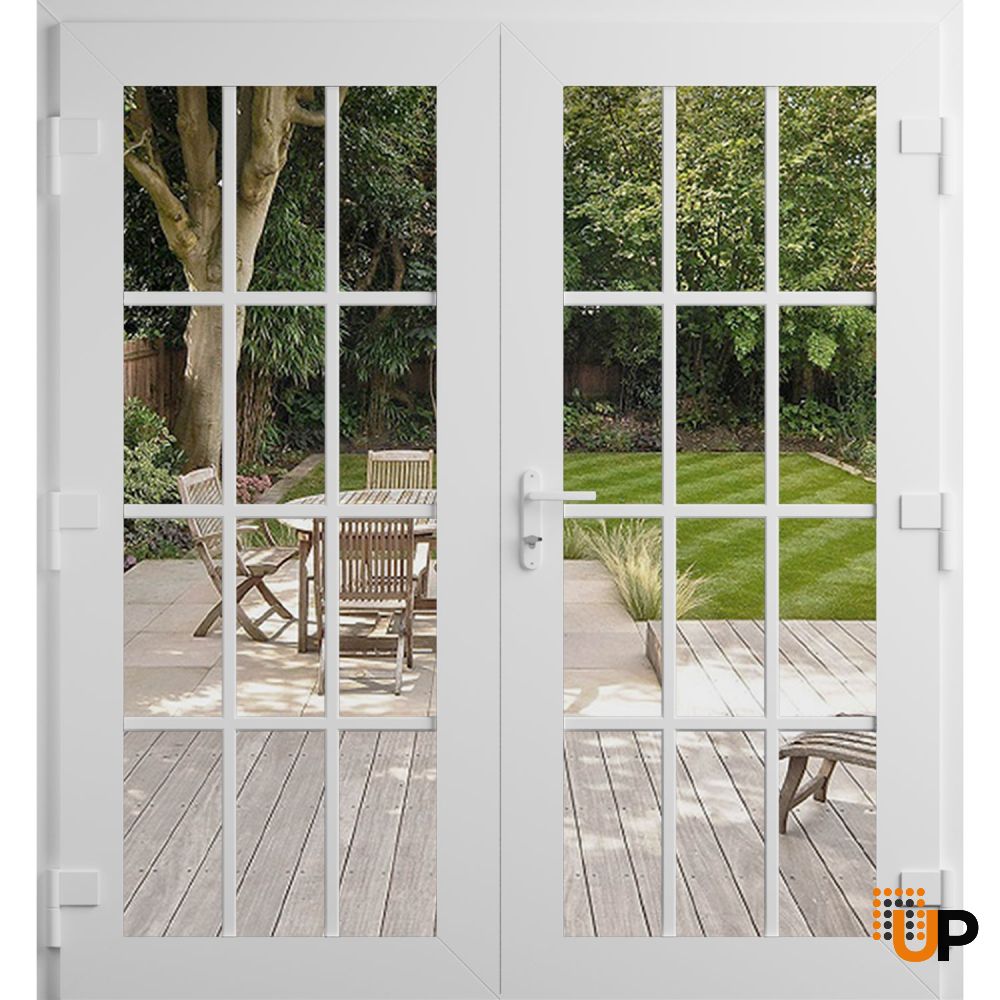 Double swing vinyl modern exterior door with clear glass | Manux 8355 White | 72 x 80 photo#2