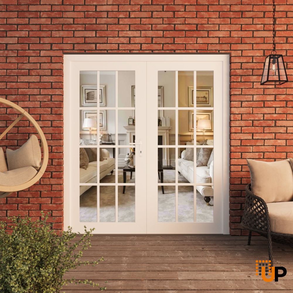 Double swing vinyl modern exterior door with clear glass | Manux 8355 White | 72 x 80 photo#3