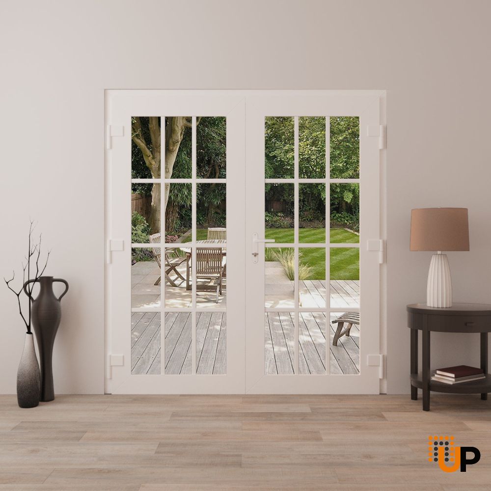 Double swing vinyl modern exterior door with clear glass | Manux 8355 White | 72 x 80 photo#4
