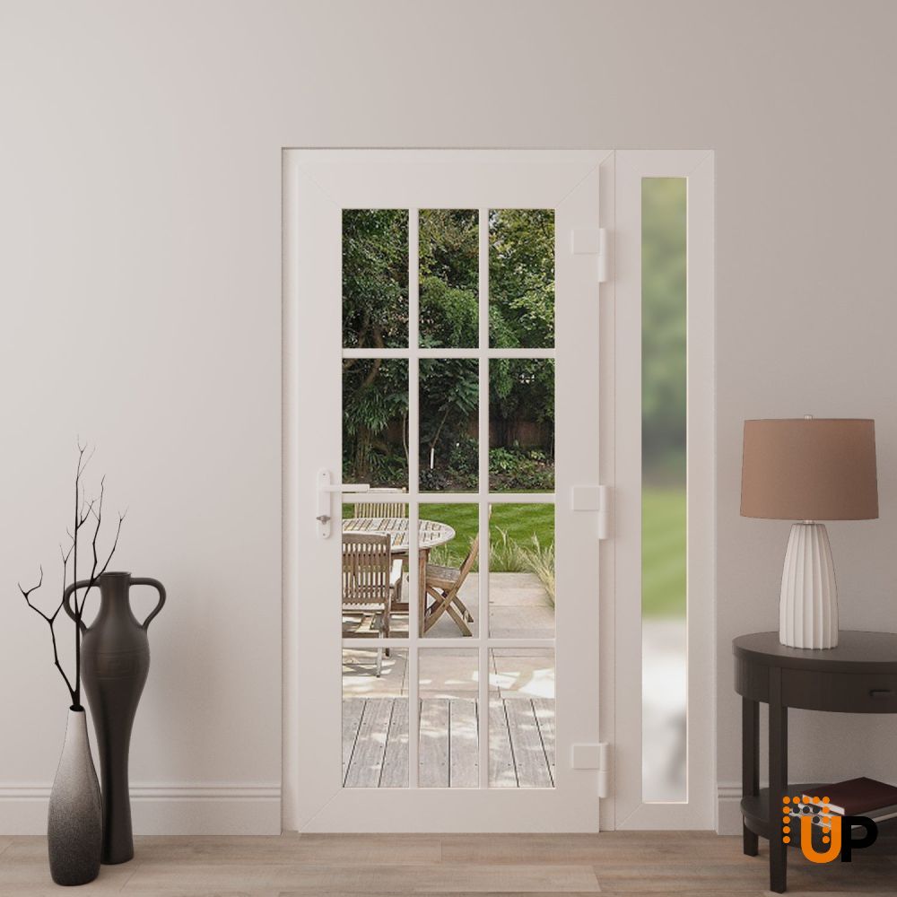 Single swing vinyl modern exterior door with clear glass | Manux 8355 White | 52 x 80 (36+16 x 80) photo#4