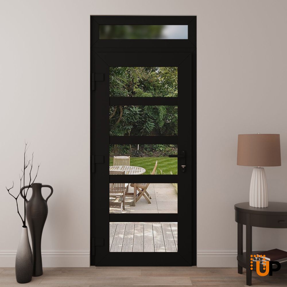 Manux 8522 exterior metal-plastic door 30x94 (30x80+14) black upvc Photo #4