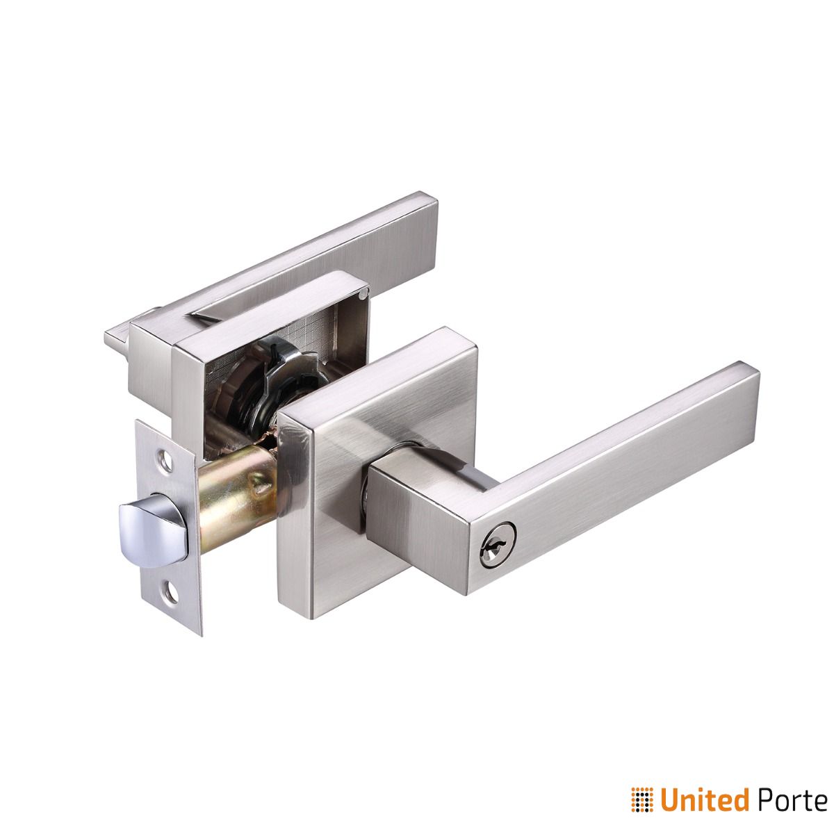 Modern Square Satin Nickel Handle-Brushed Nickel Entry (key lock) — United  Porte
