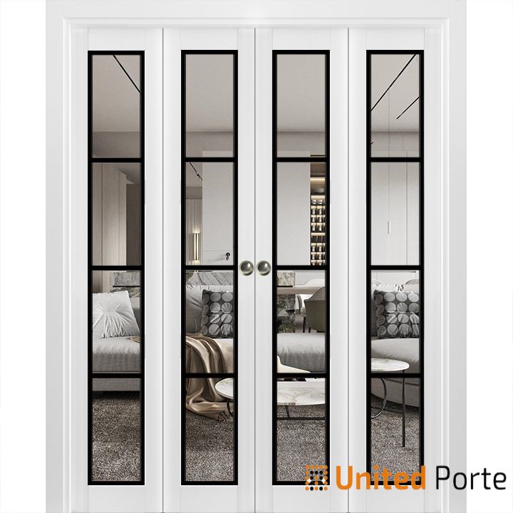 Sliding Closet Double Bi-fold Doors | Planum 0888 Painted White with  Frosted Glass | Sturdy Tracks Moldings Trims Hardware Set | Wood Solid  Bedroom